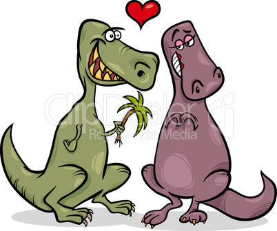 dinos in love cartoon illustration