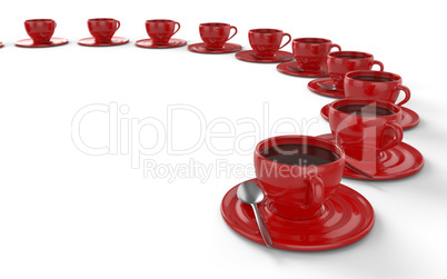 Rote Kaffeetassen im Kreis