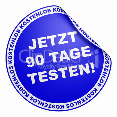 3d aufkleber - jetzt 90 tage testen blau