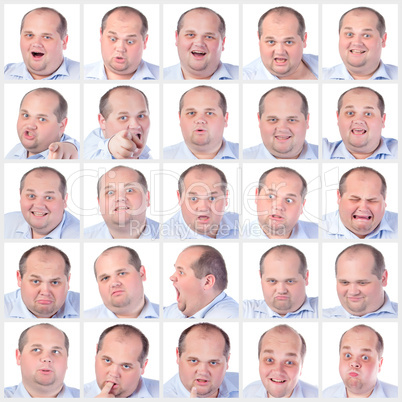 collage portrait fat man with difference emotions