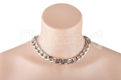 Beautiful silver necklace on mannequin isolated on white