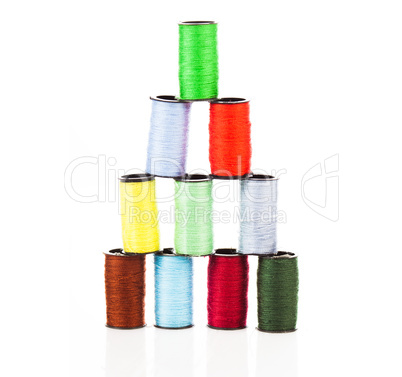 pyramid of colourful cotton yarns