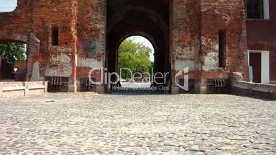BREST, BELARUS - AUGUST 4: People walk along the Terespol gate at the Brest Fortress on August 4, 2012 in Brest, Belarus. Here began the invasion of Hitler's Germany on the USSR on June 22, 1941.
