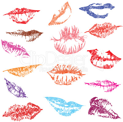 set of glossy lips in tender kiss.