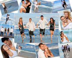 happy friends & couples holiday beach montage