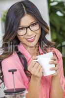asian chinese woman girl in kitchen drinking coffee