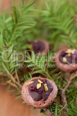 Schokoladen Baiser mit Pistazien und Cranberries