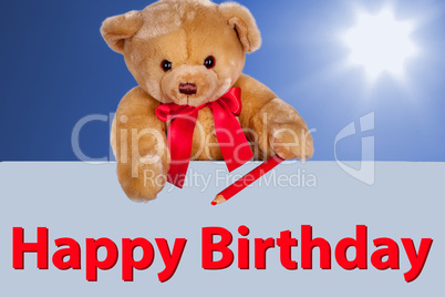teddy bear on the sign happy birthday