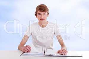 young man with folders