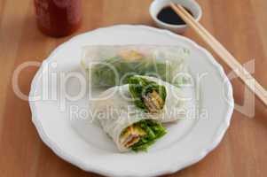 Reispapierrollen mit Omelette und Gemüse