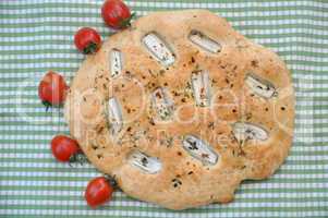 Focaccia, italienisches Weißbrot mit Kräutern und Zwiebeln