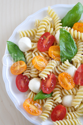 Pasta mit Tomaten, Basilikum und Mozzarella