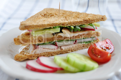 Vollkorn Sandwich mit Forelle und Gemüse