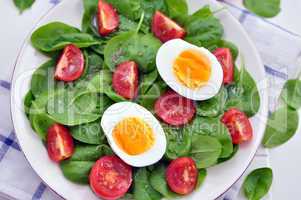 Salat mit Spinat, Ei und Tomaten