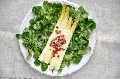 Spargel überbacken mit Käse auf Vogerlsalat