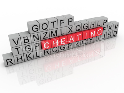 3d illustration of word cheating using alphabet cubes.