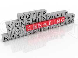 3d illustration of word cheating using alphabet cubes.