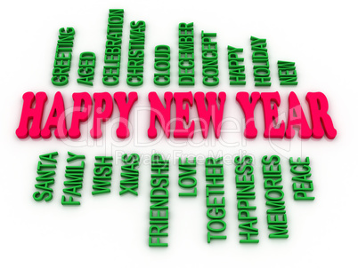 3d imagen happy new year in tag cloud