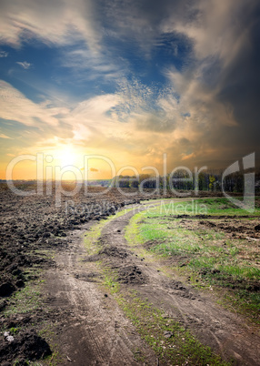 Country road through the plowed field