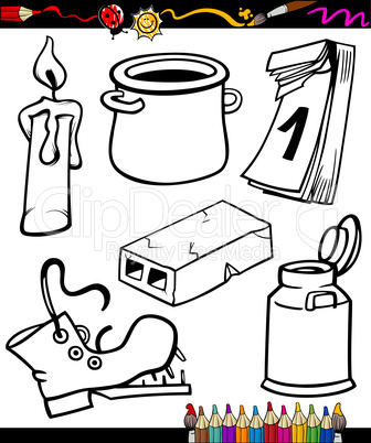 objects cartoon set for coloring book