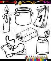 objects cartoon set for coloring book