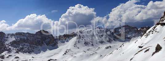 panorama of snow mountains in spring