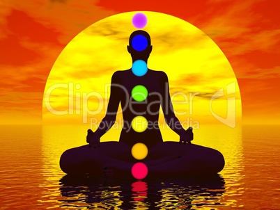 chakras at sunset - 3d render