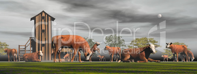 herd of hereford cows - 3d render