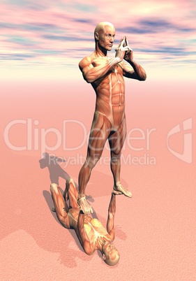female holding male muscles - 3d render