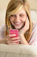 happy teenage girl in love receive sms