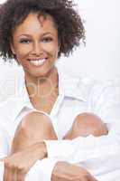 mixed race african american woman girl in white shirt