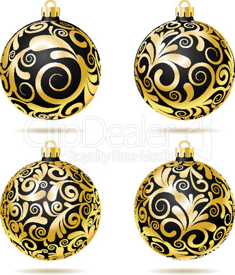 Set of Black and gold Christmas balls