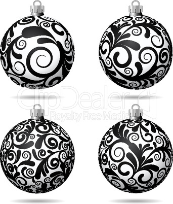 Set of Black and white Christmas balls