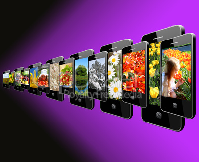 Modern mobile phones with different images