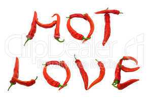 hot love text composed of red chili peppers