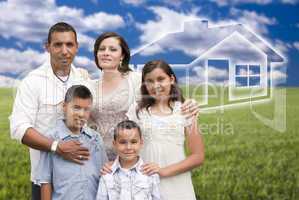Hispanic Family Standing in Grass Field with Ghosted House Behin