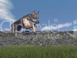 german shepherd dog jumping - 3d render