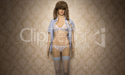 store mannequin in blue and pink lingerie