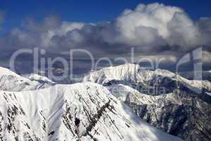 snowy ridges with trace from avalanche