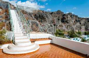 closeup white staircase