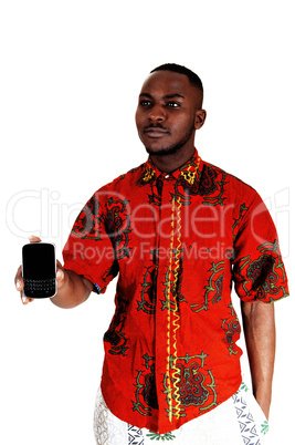 black man with cell phone.