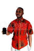 black man with cell phone.