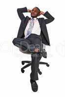 black man in office chair.