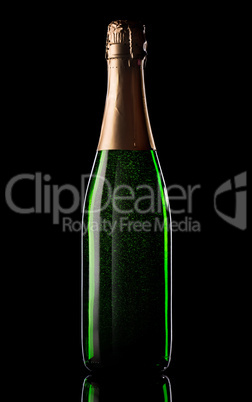 Green bottle of champagne