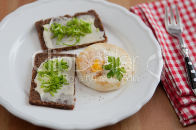 Vollkornbrot mit Schnittlauch und Ei