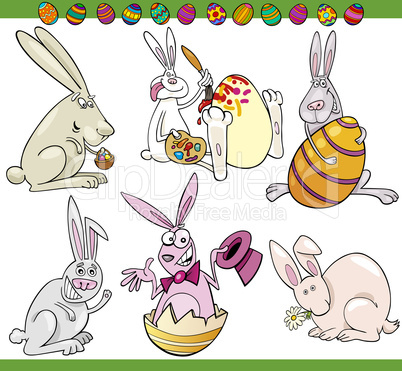 easter bunnies set cartoon illustration