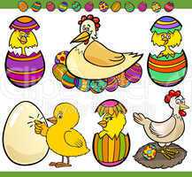 easter chickens set cartoon illustration