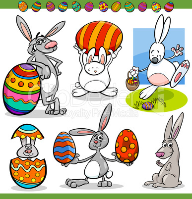 easter bunnies set cartoon illustration