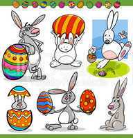 easter bunnies set cartoon illustration