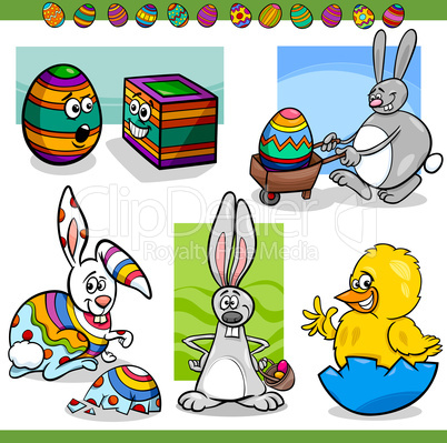 easter themes set cartoon illustration